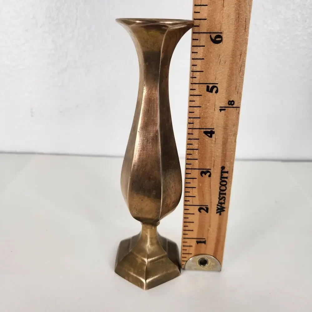 VTG Hexagonal Brass Bud Vase Made in Indian Boho Bohemian Mediterranean